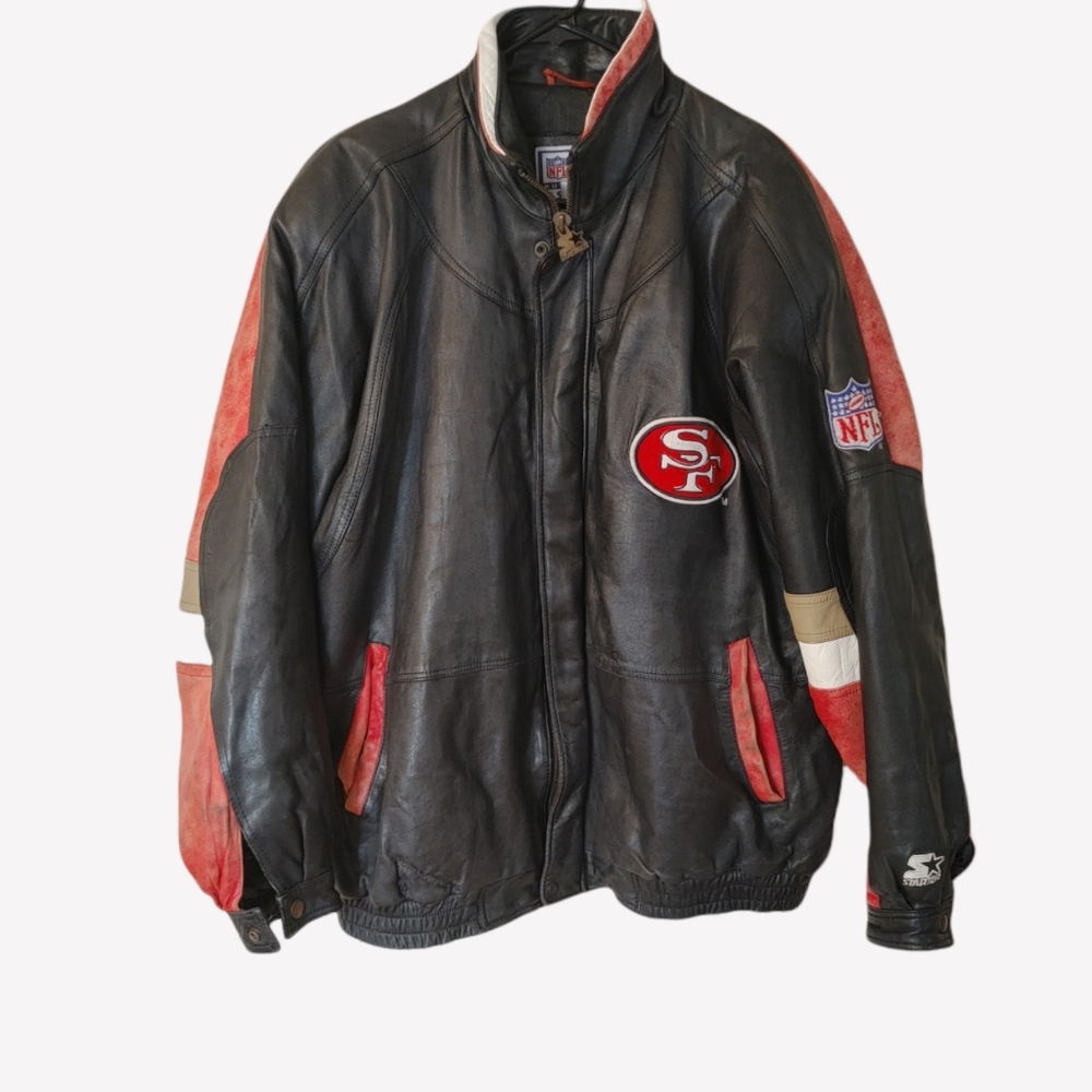 Vintage 90's Starter Pro Line San Francisco 49ers NFL Leather Jacket Coat XL